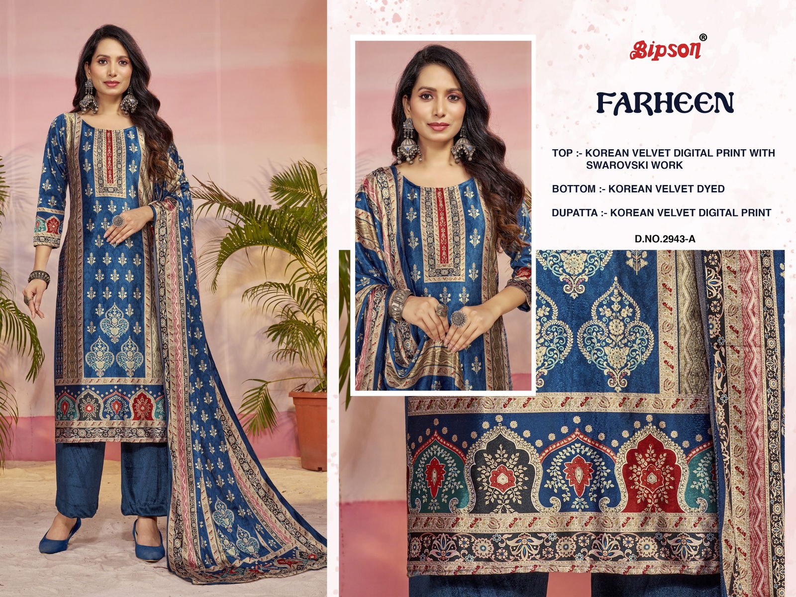 Farheen 2943 By Bipson Korean Velvet Dress Material Wholesale Price In Surat